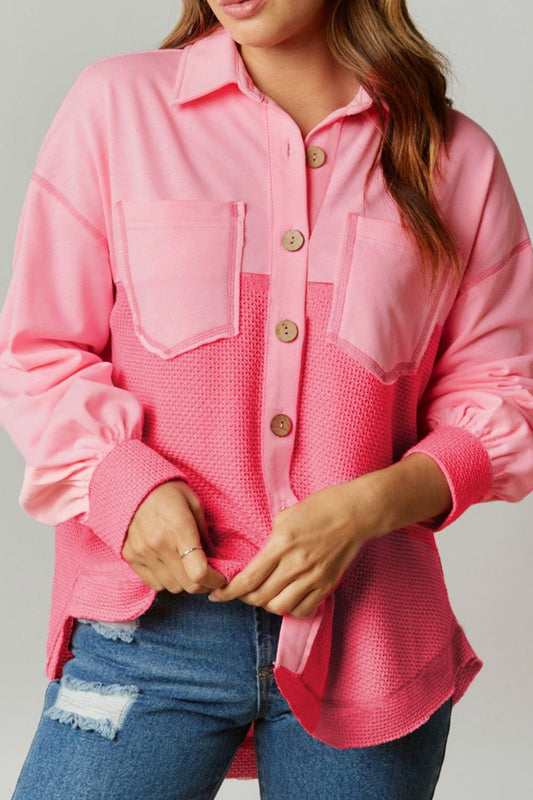 Two Tone Button Up Drop Shoulder Shacket