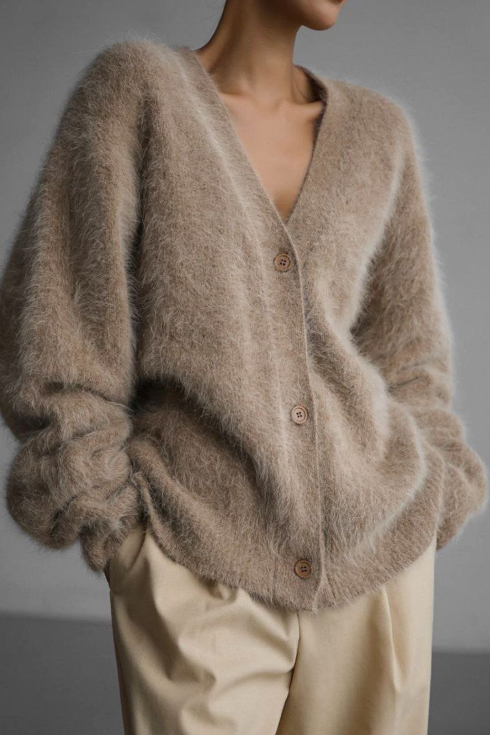 Fuzzy Button Down Long Sleeve Cardigan