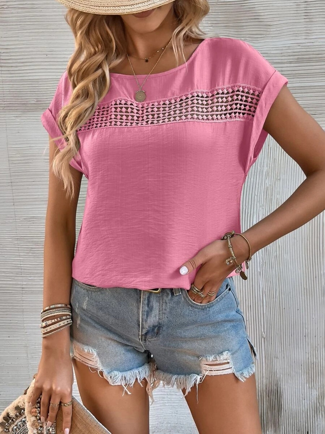 Cutout Round Neck Short Sleeve Top