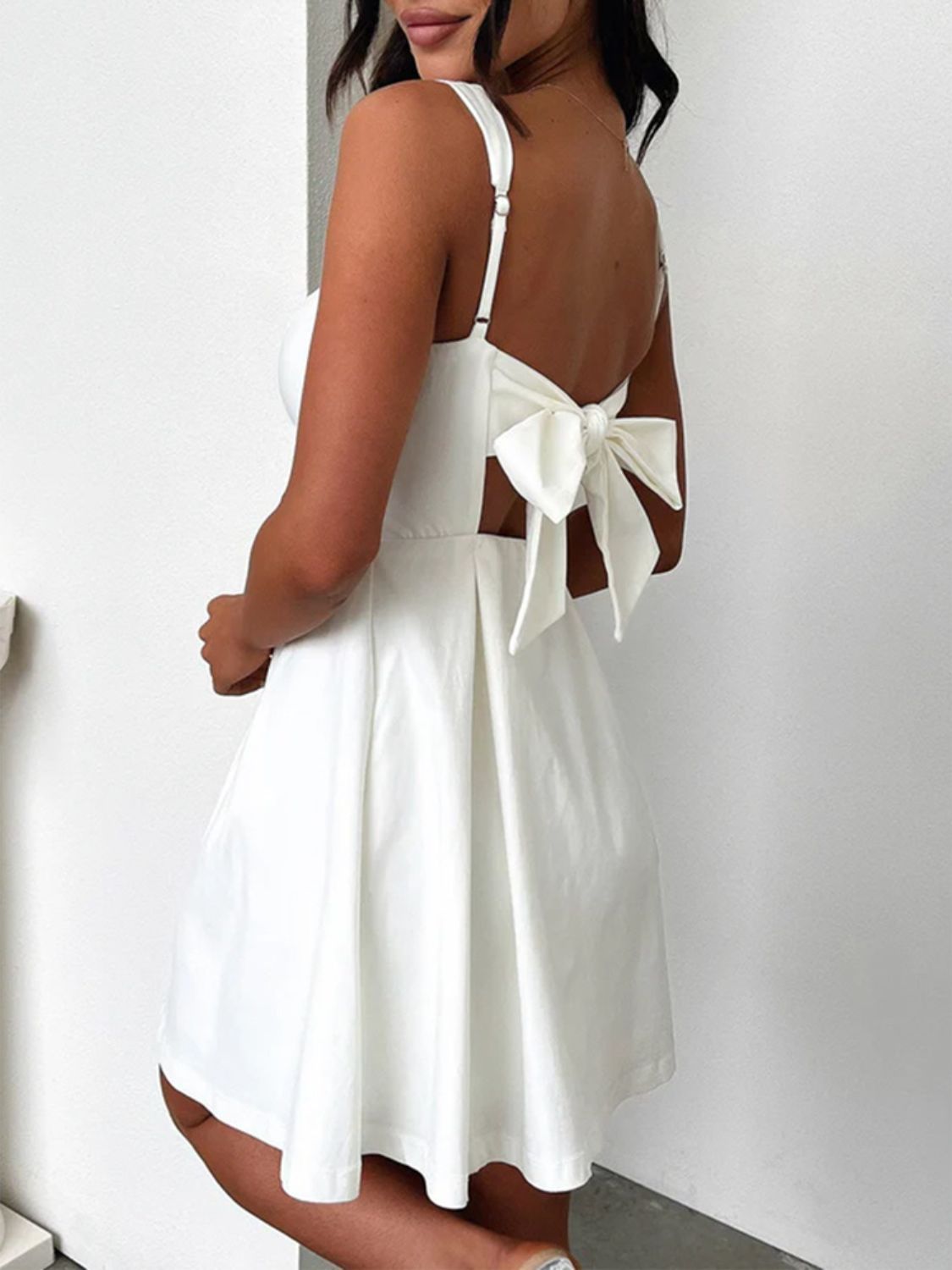 Devine Bow Back Square Neck Mini Dress