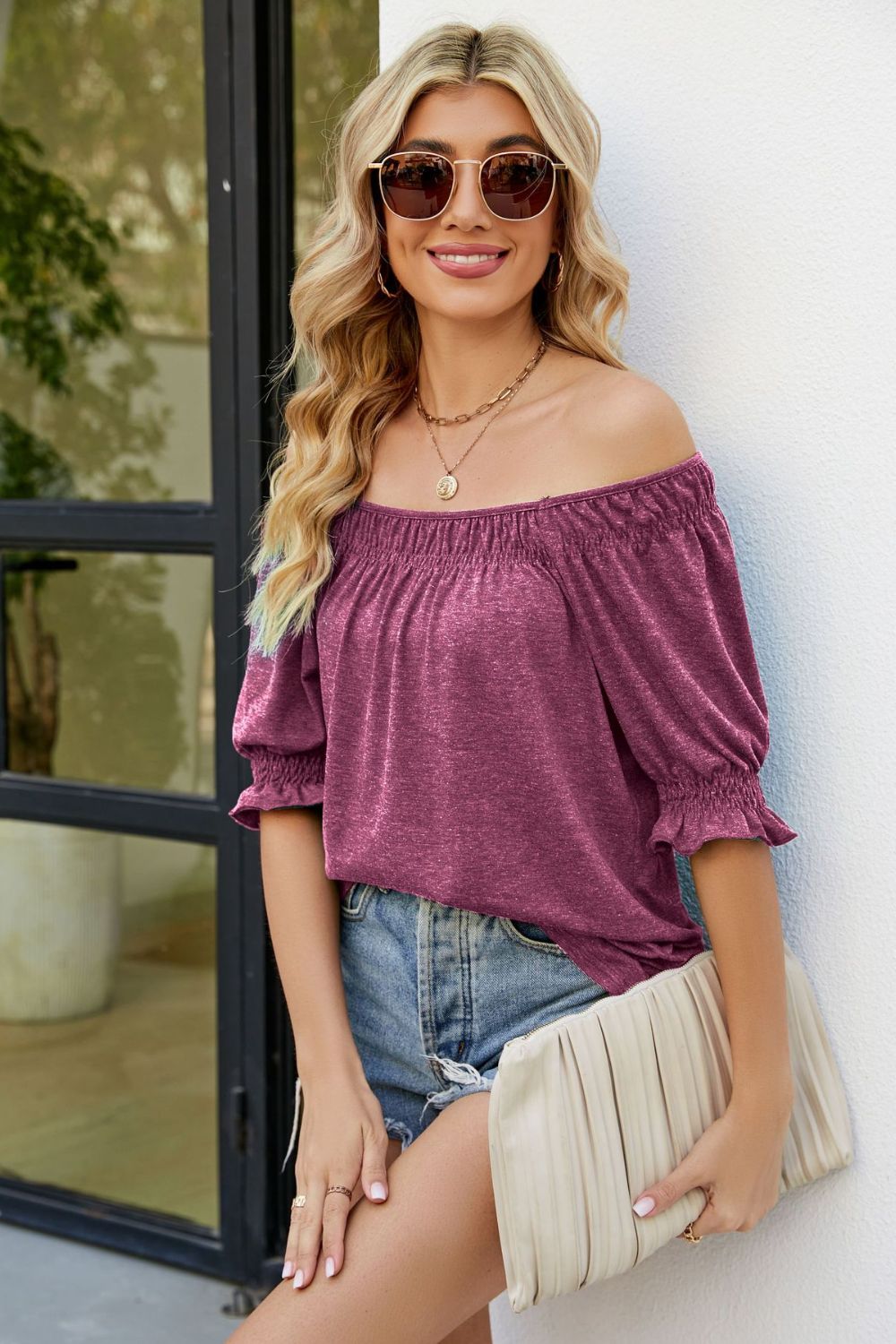 Short Flounce Sleeve Top