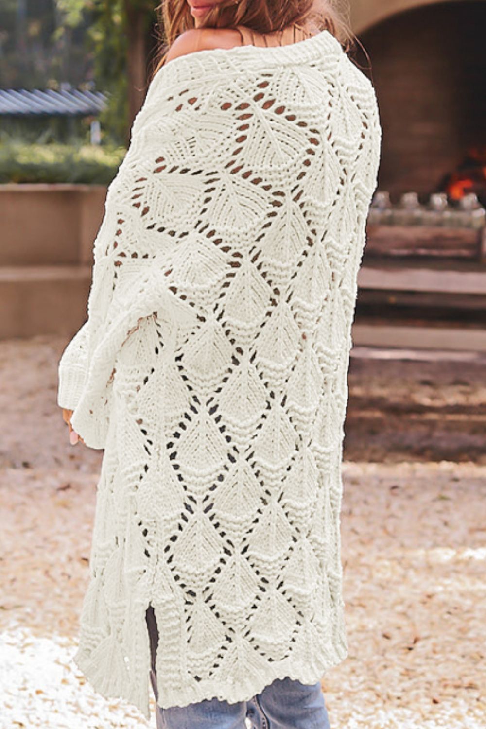 Openwork Open Front Long Sleeve Cardigan