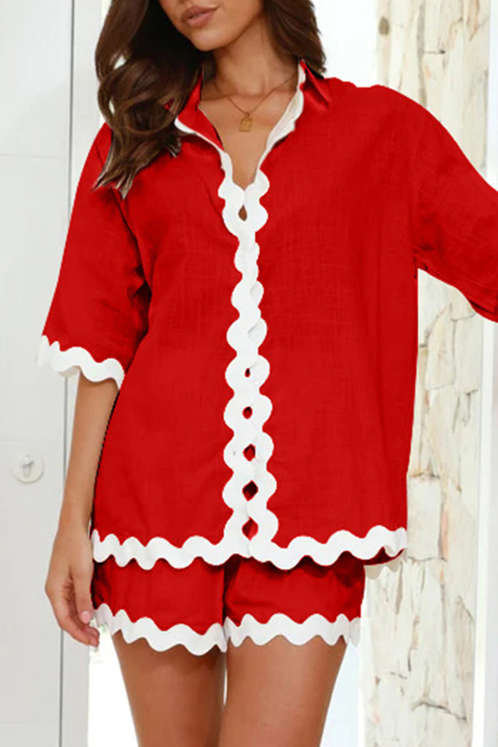 Contrast Trim Half Sleeve Top and Shorts Set