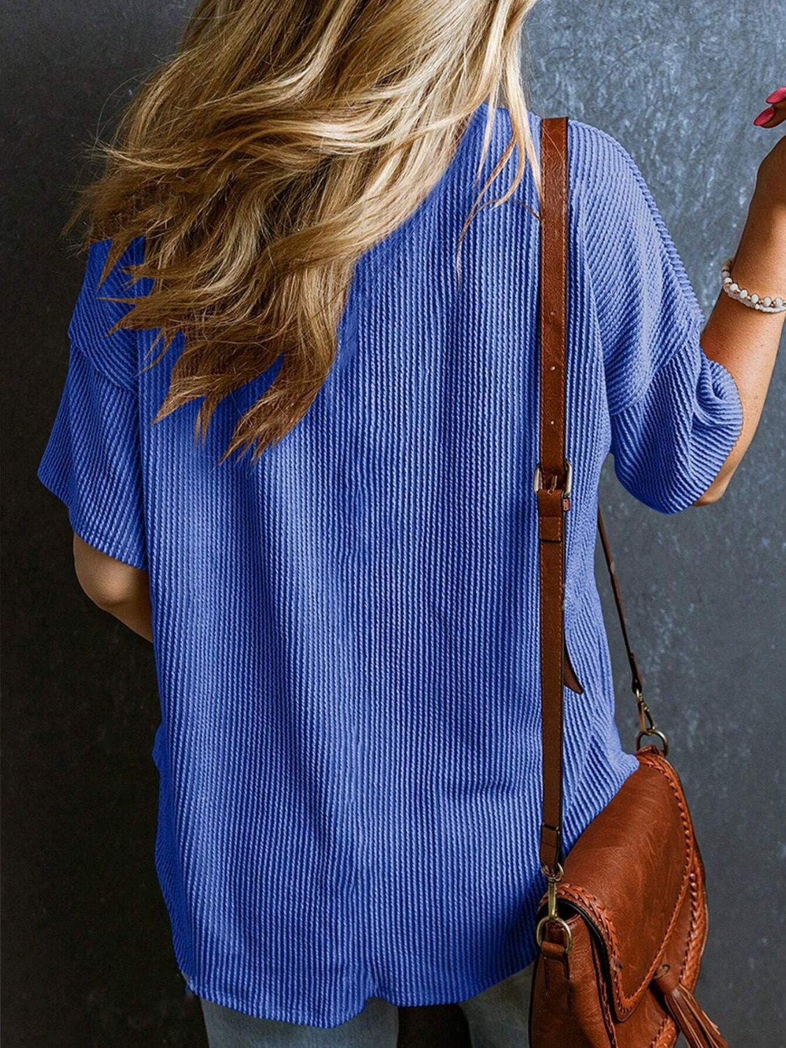 Textured V-Neck Half Sleeve T-Shirt