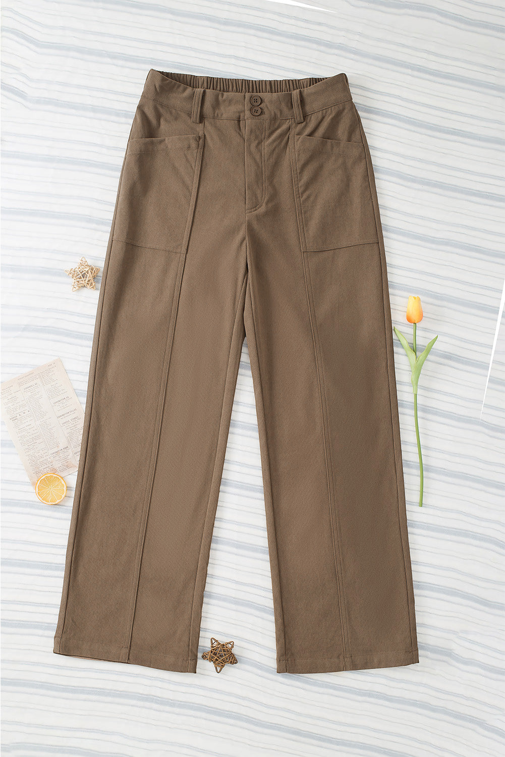 Half Elastic Waist Straight Pants