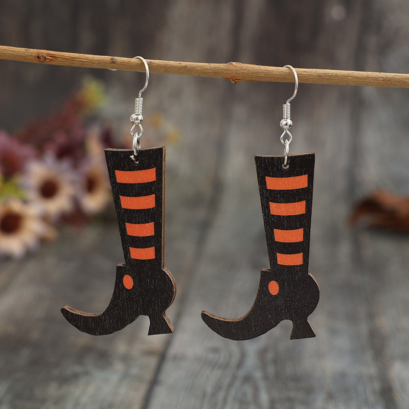 Alloy Wooden Boots Earrings