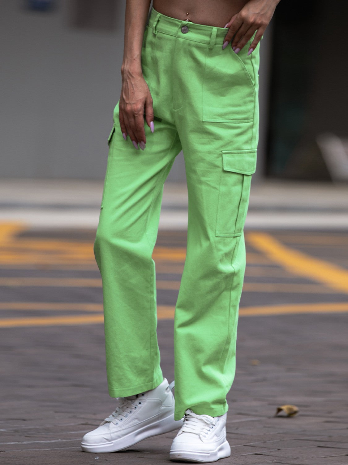 Shiny Straight Leg Cargo Pants