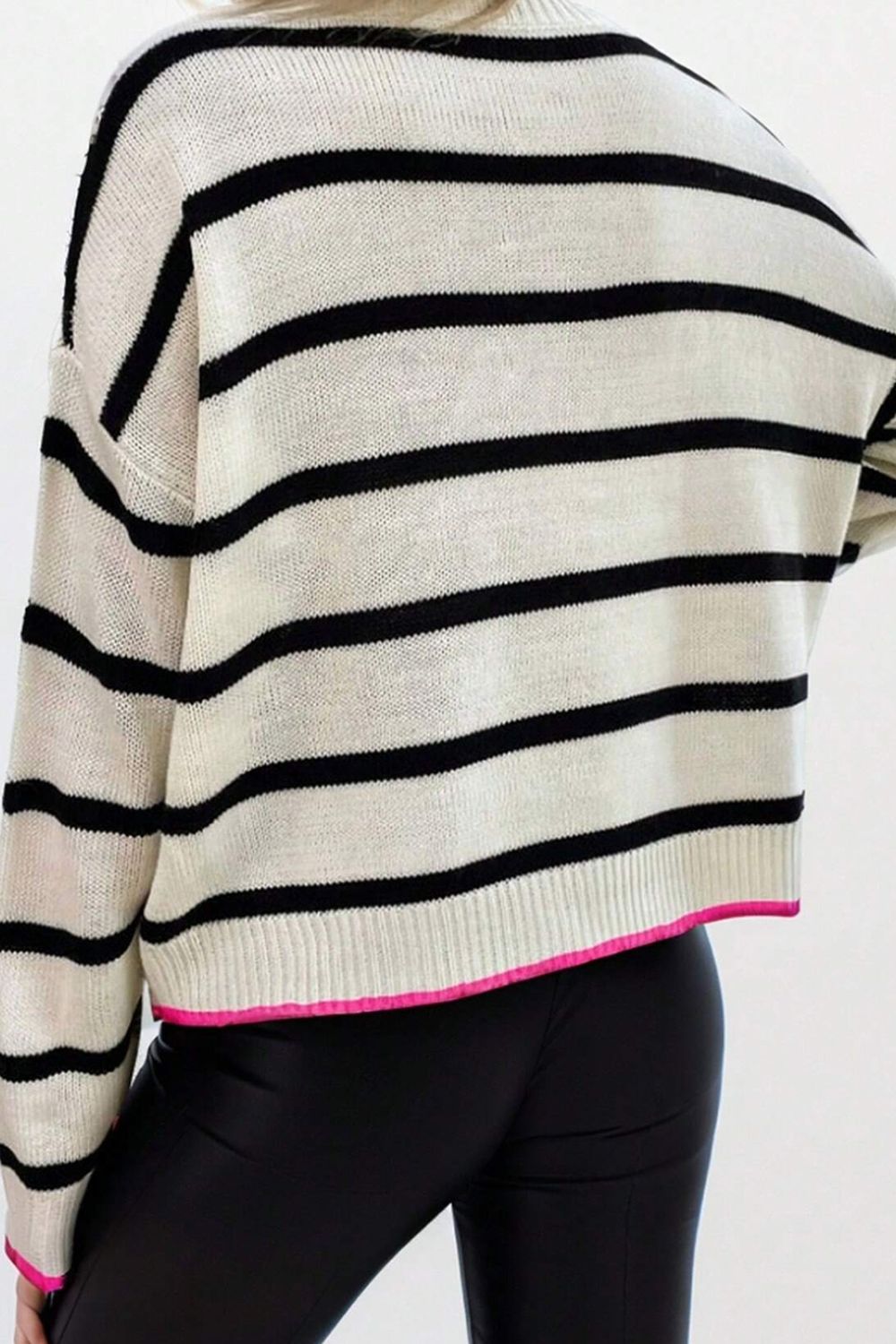 Striped Round Neck Drop Shoulder Sweater