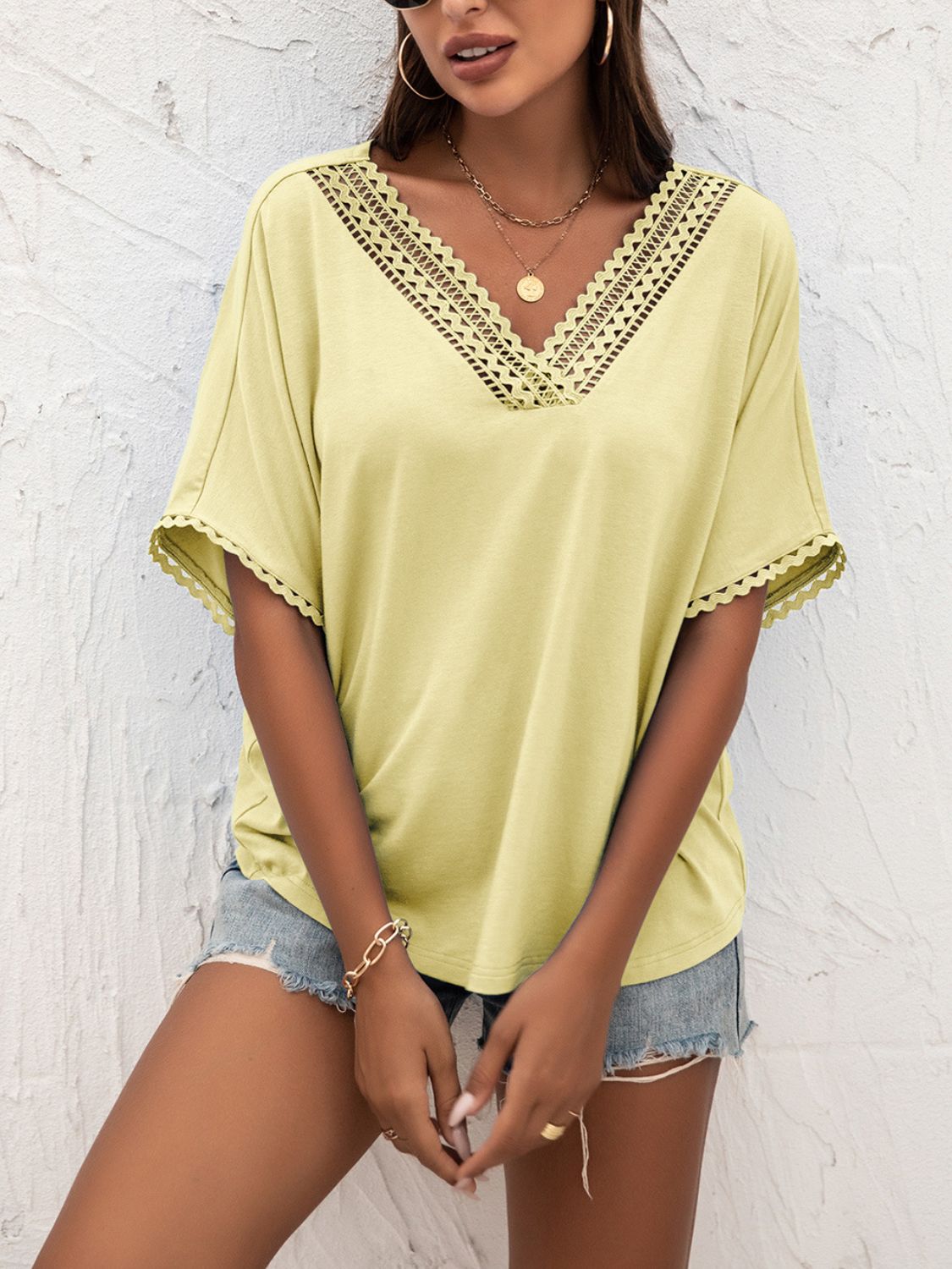 Ivy Lane V-Neck Short Sleeve Blouse