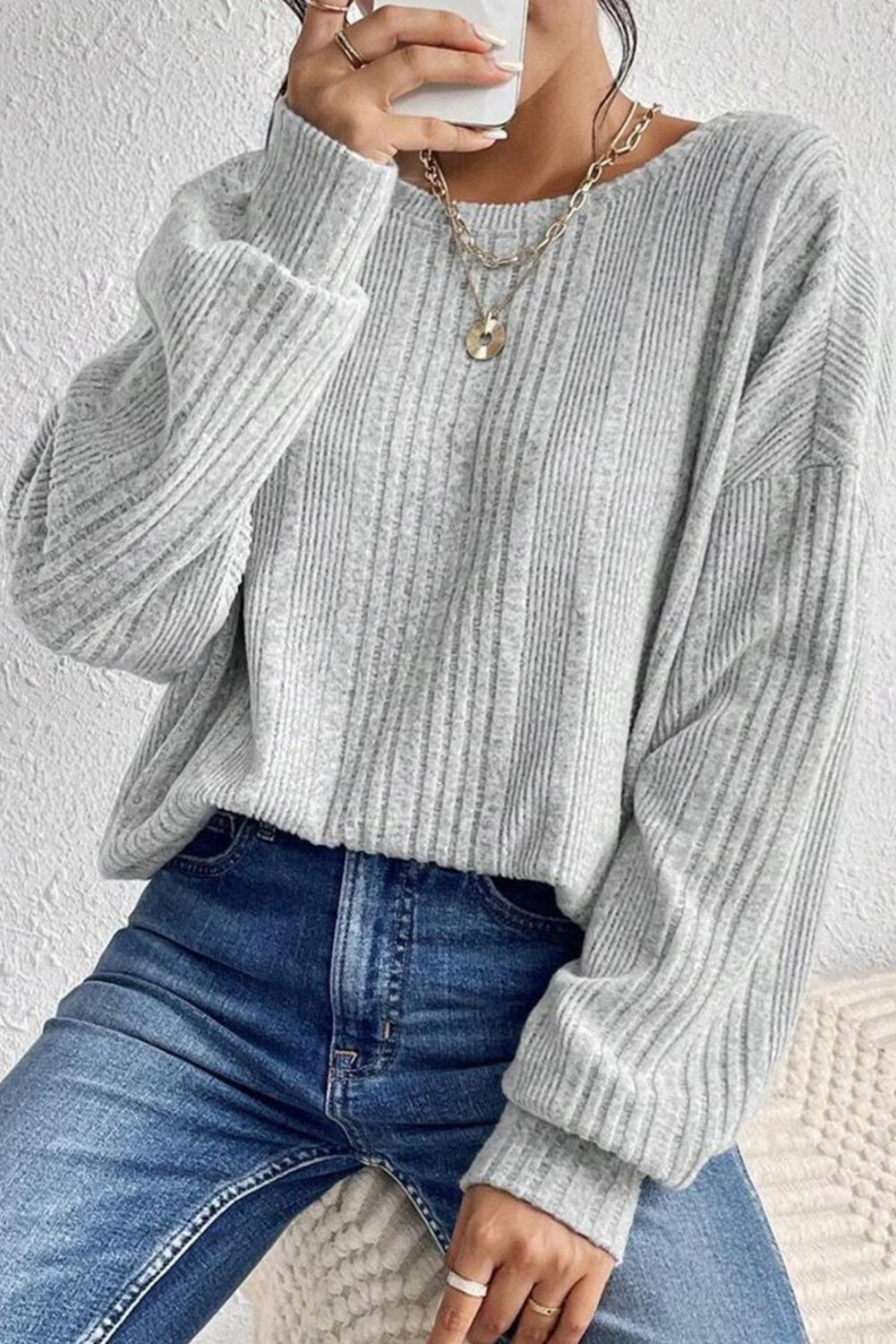 Crossover Backless Long Sleeve Knit Top