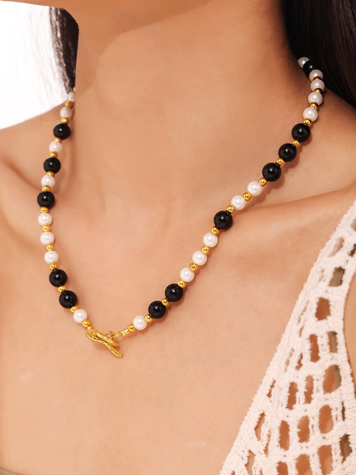 Stainless Steel Agate Shell Bead Necklace