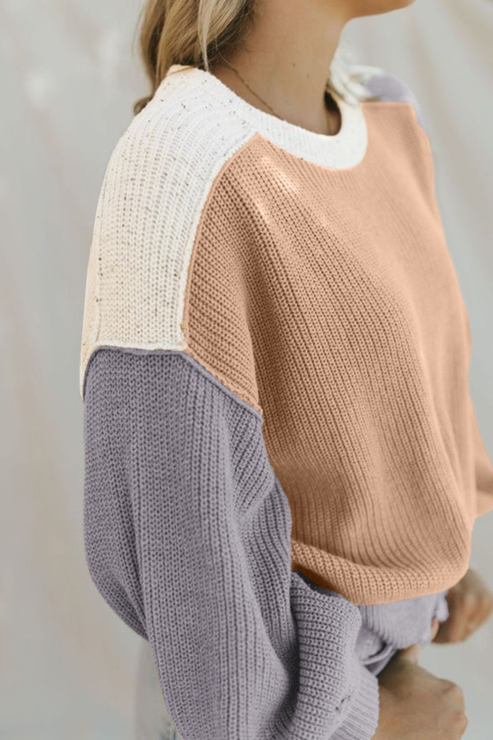 Color Block Round Neck Drop Shoulder Sweater