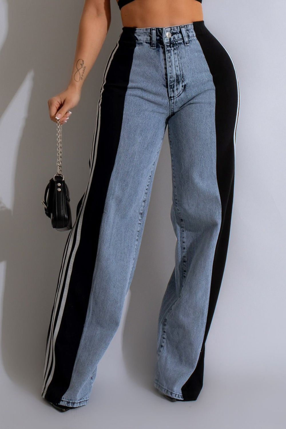 Contrast Side Striped Wide Leg Jeans