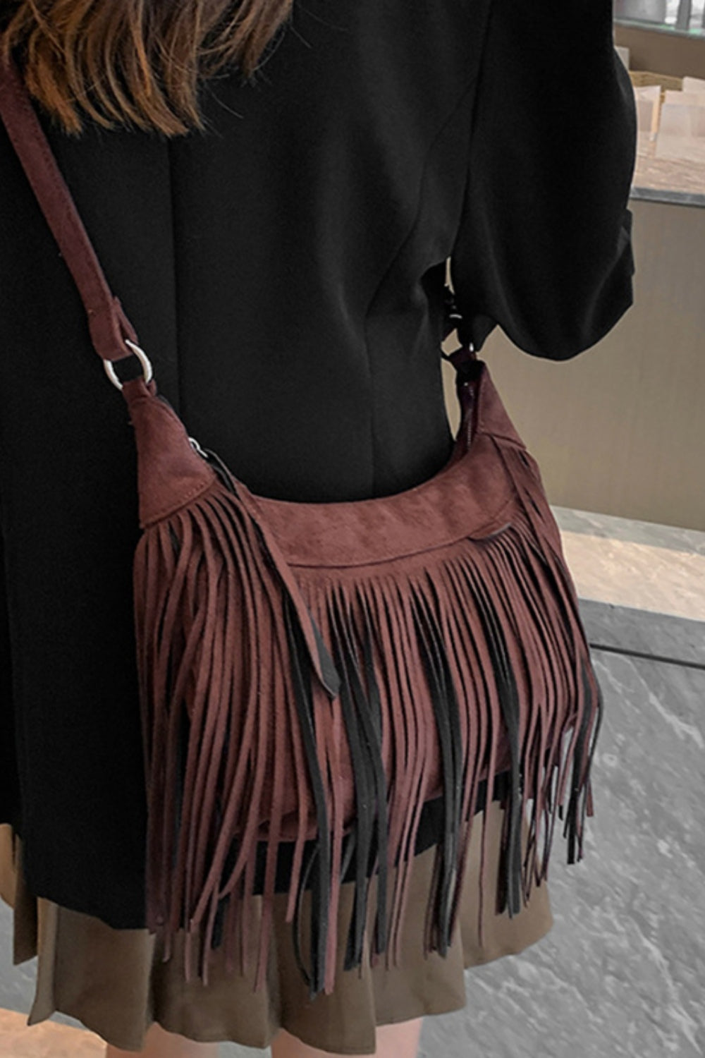 Suede Fringe Adjustable Strap Shoulder Bag