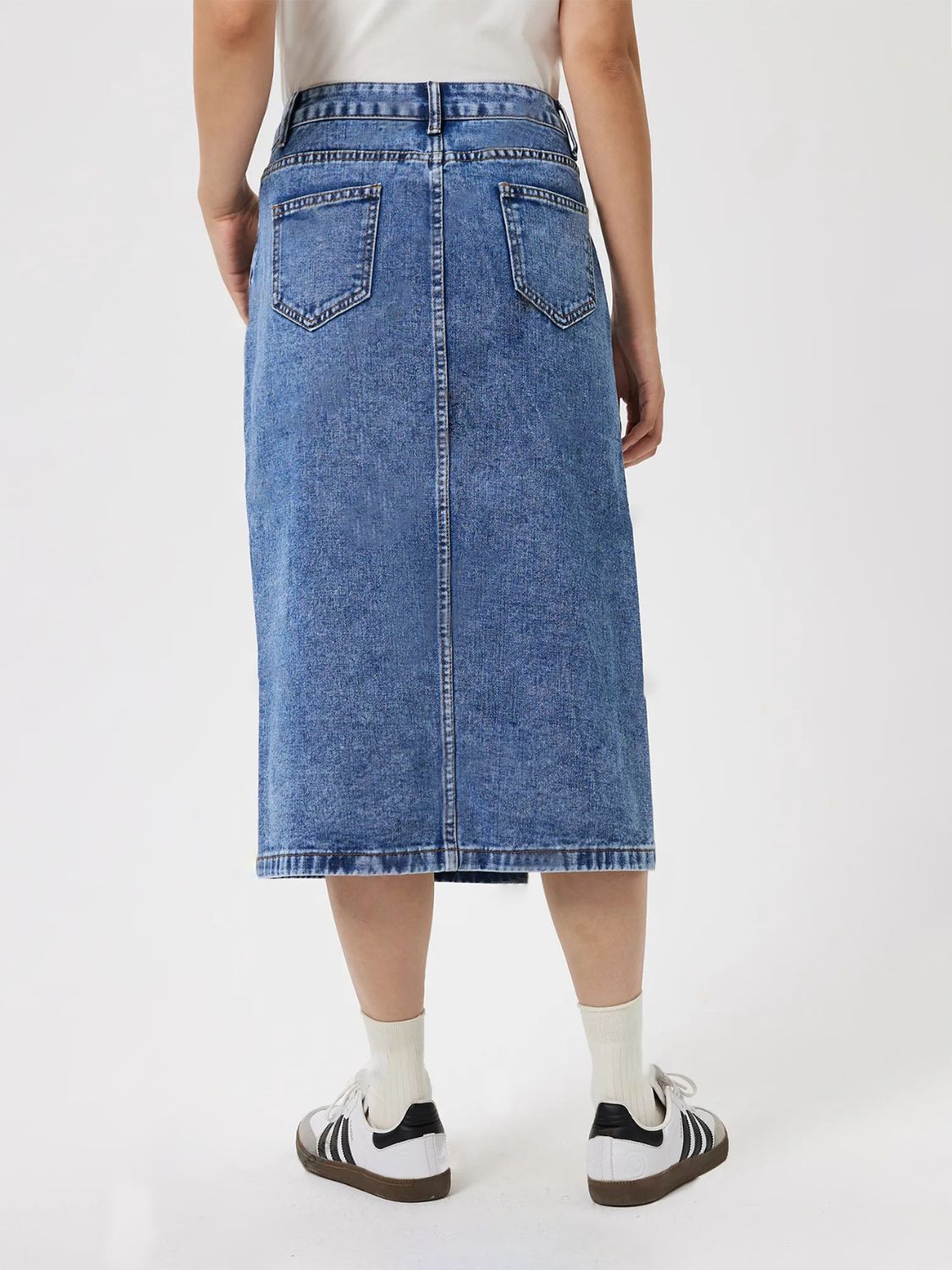 Slit Midi Denim Skirt with Pockets