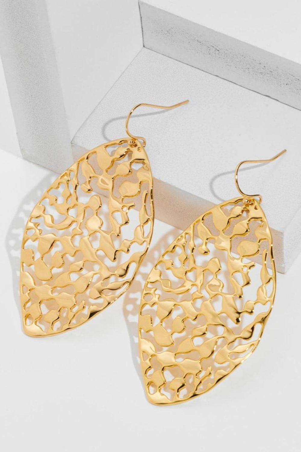 Brass Cutout Leaf Shape Earrings