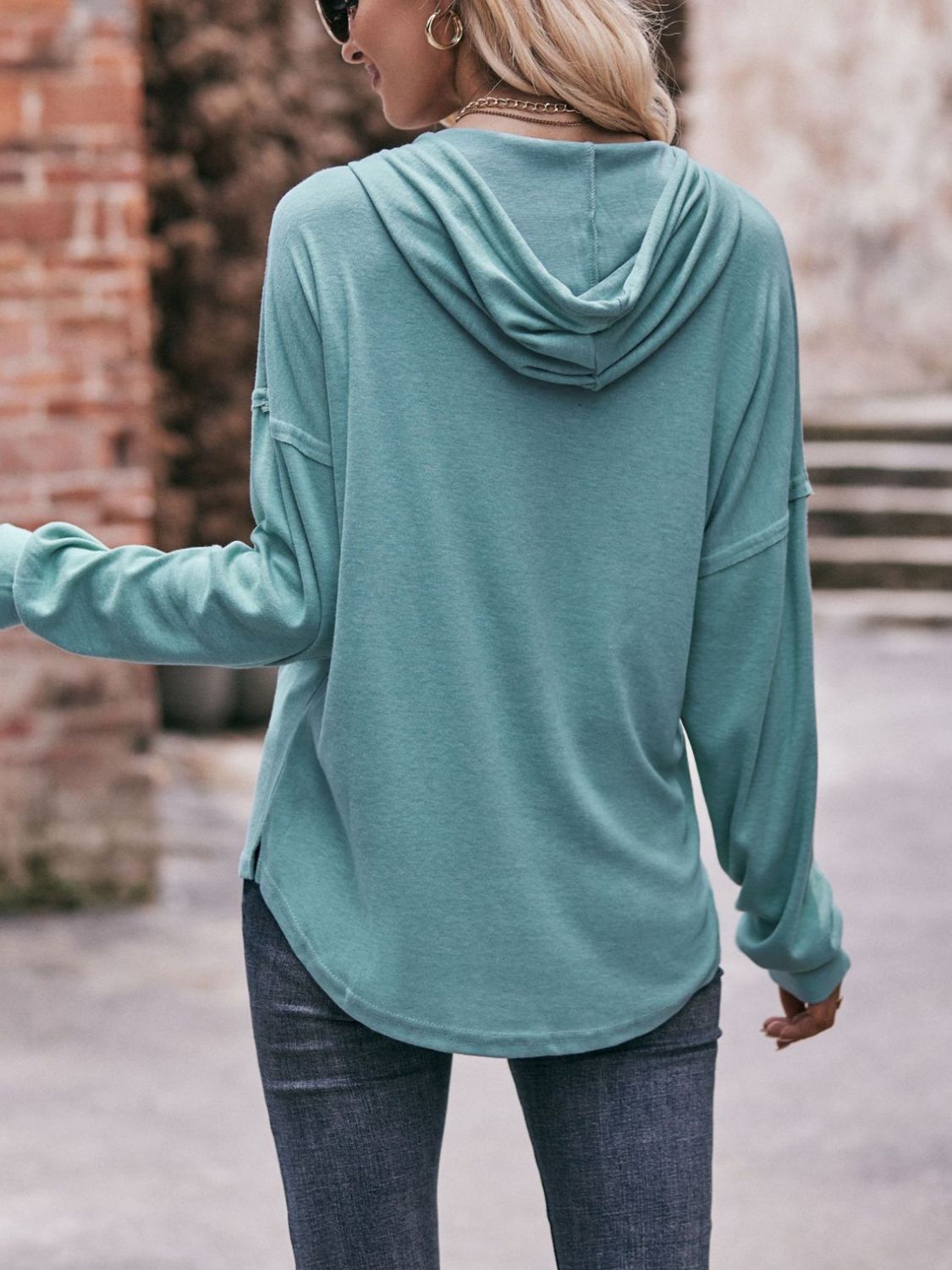 Mandy Drawstring Drop Shoulder Long Sleeve Hoodie