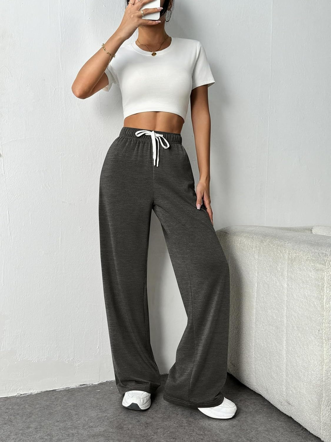 Drawstring Wide Leg Pants with Pockets