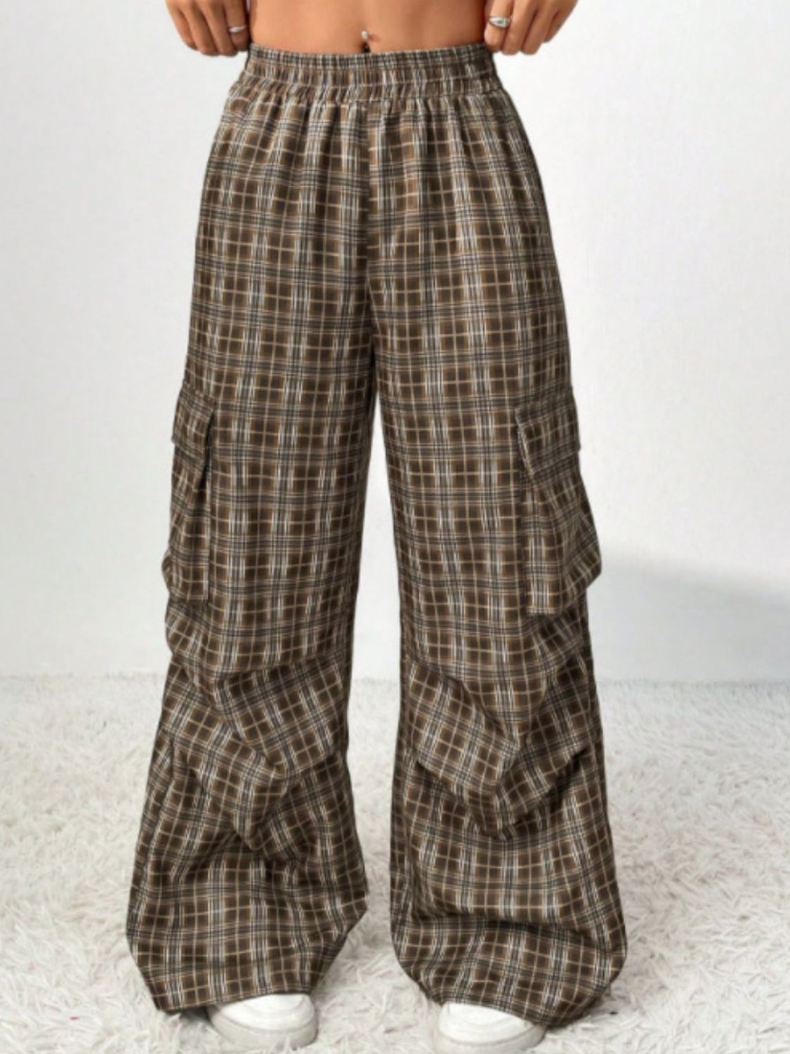 Plaid Wide Leg Pants with Pockets