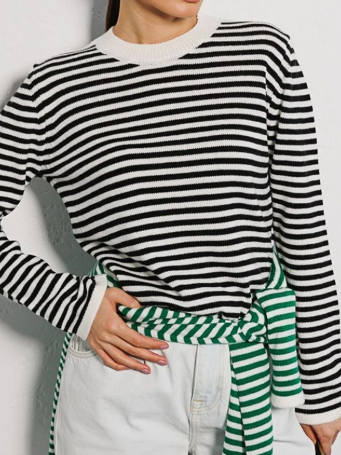 Striped Round Neck Long Sleeve Sweater