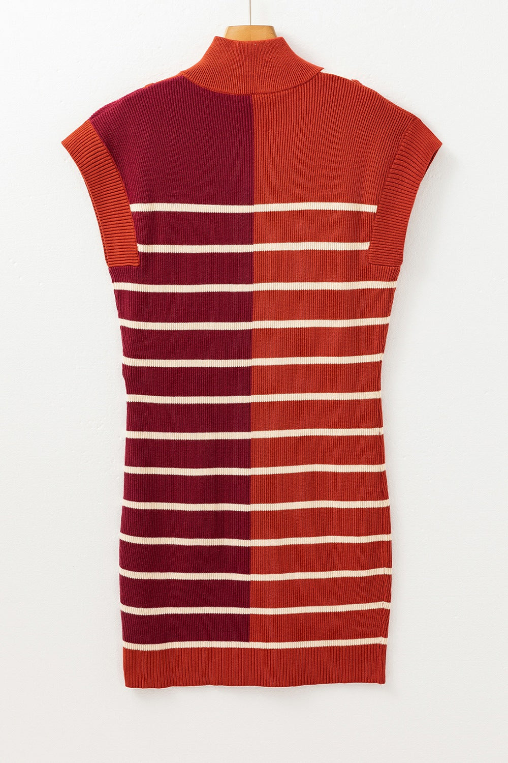 Striped Quarter Zip Cap Sleeve Sweater Dress