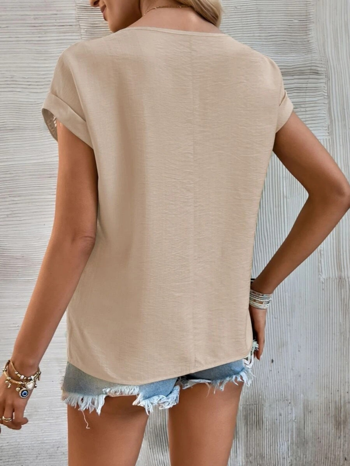 Cutout Round Neck Short Sleeve Top