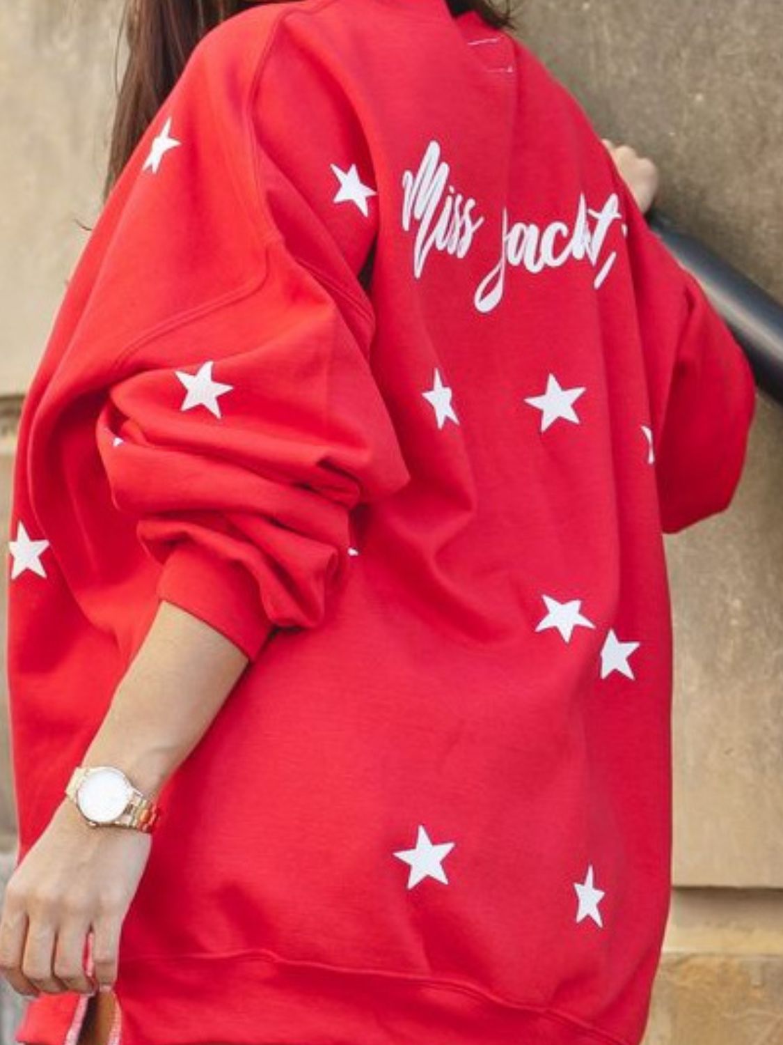 Side Slit Stars Round Neck Long Sleeve Sweatshirt