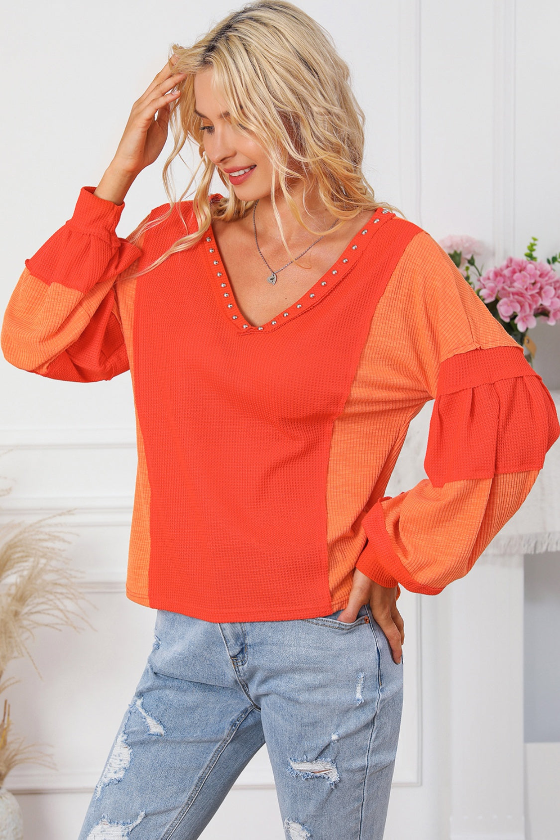 Color Block V-Neck Top