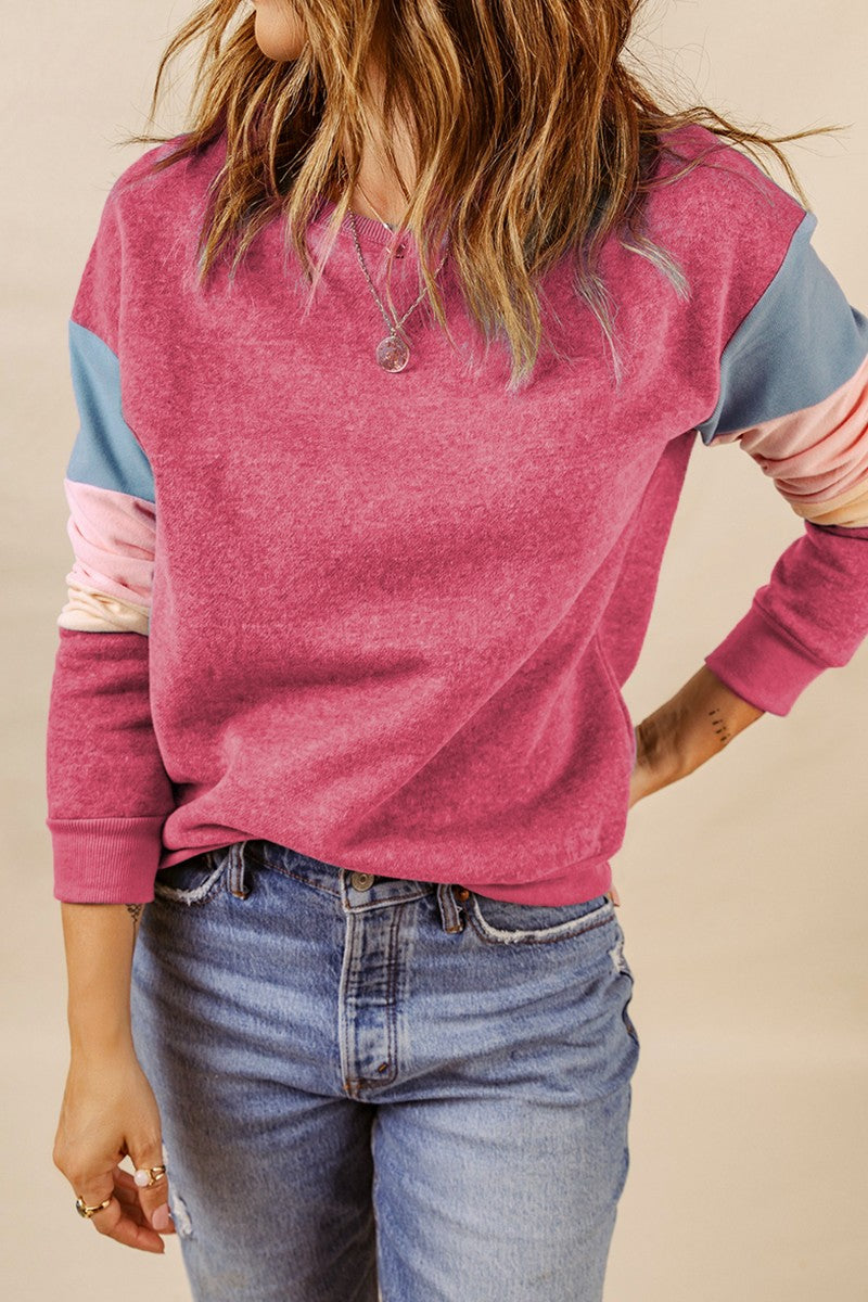 Color Block Round Neck Long Sleeve Sweatshirt