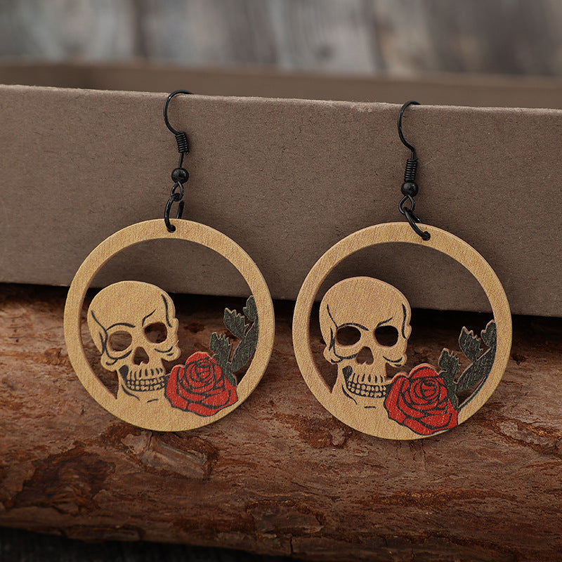 Wooden Cutout Skeleton Earrings