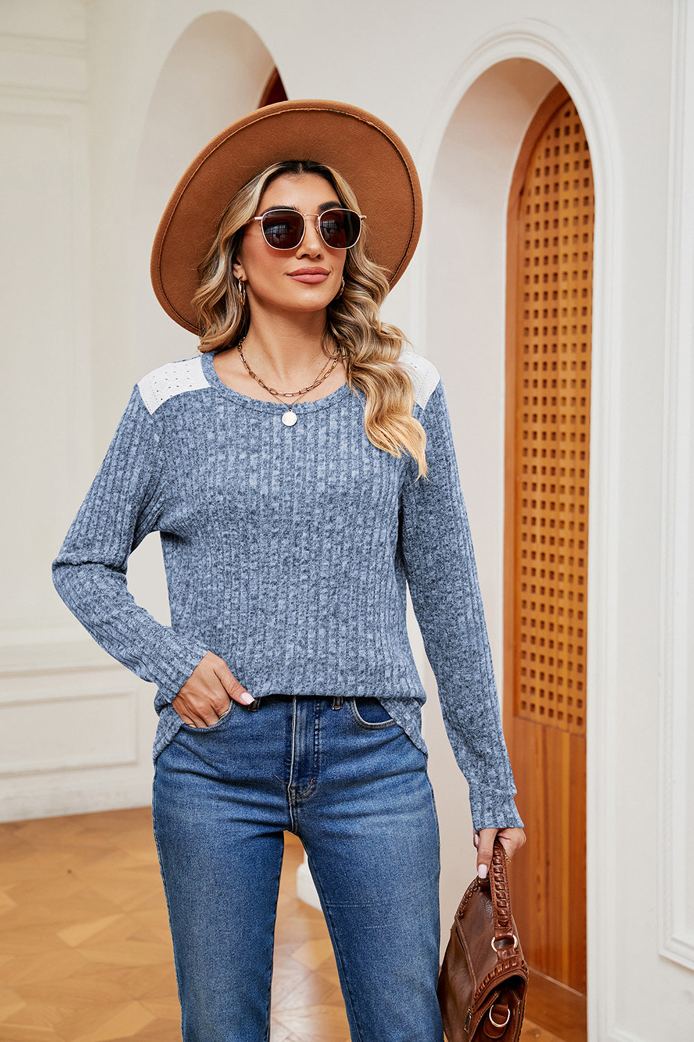 Round Neck Ribbed Top