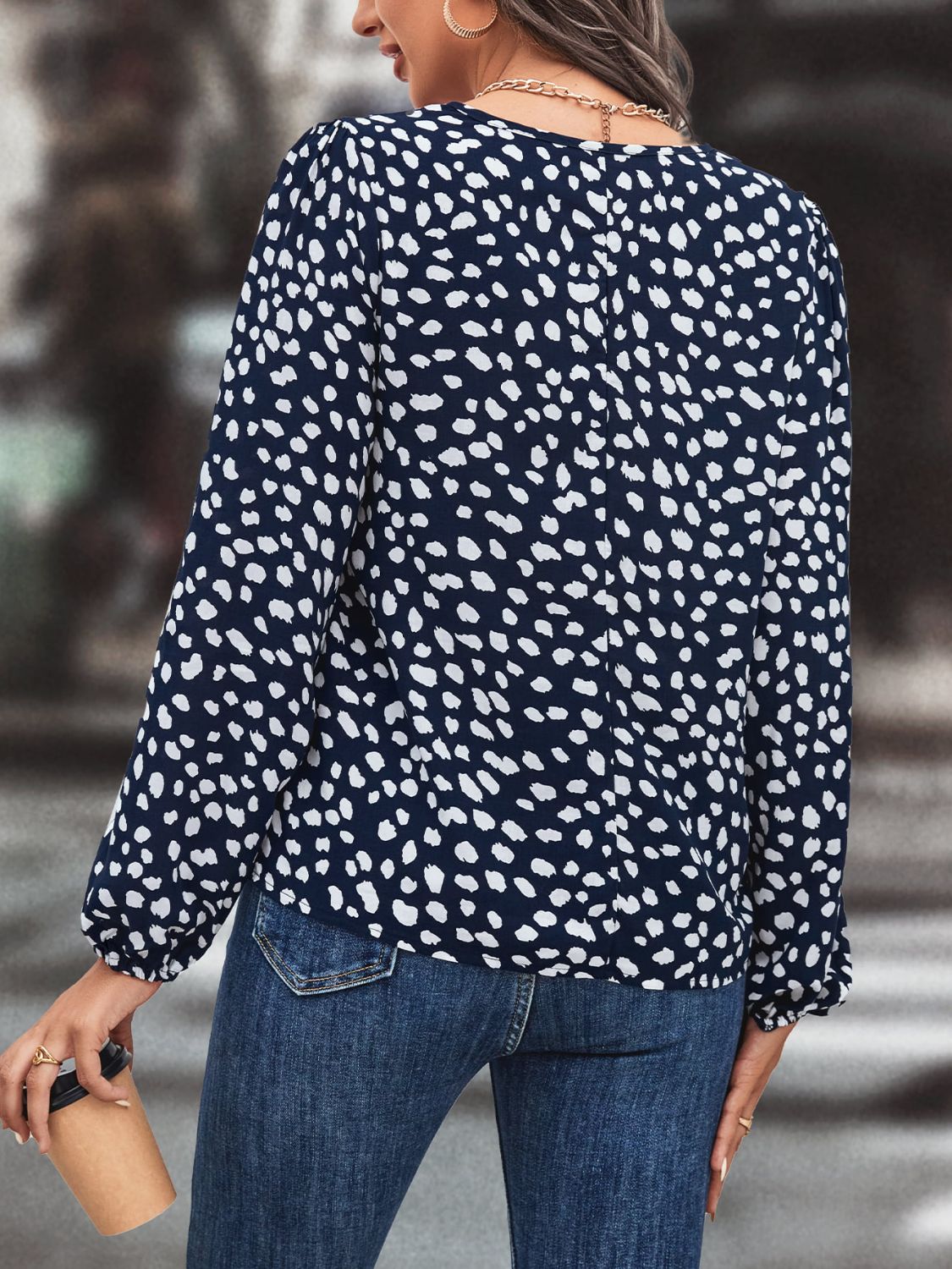 Printed Tie Neck Long Sleeve Blouse