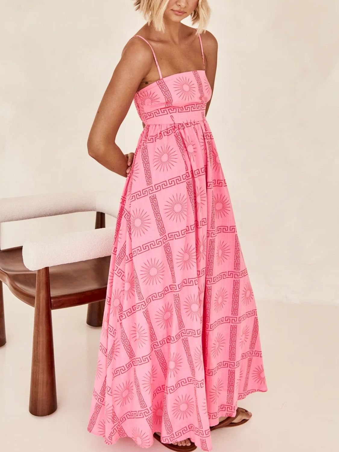 Cutout Printed Square Neck Maxi Cami Dress