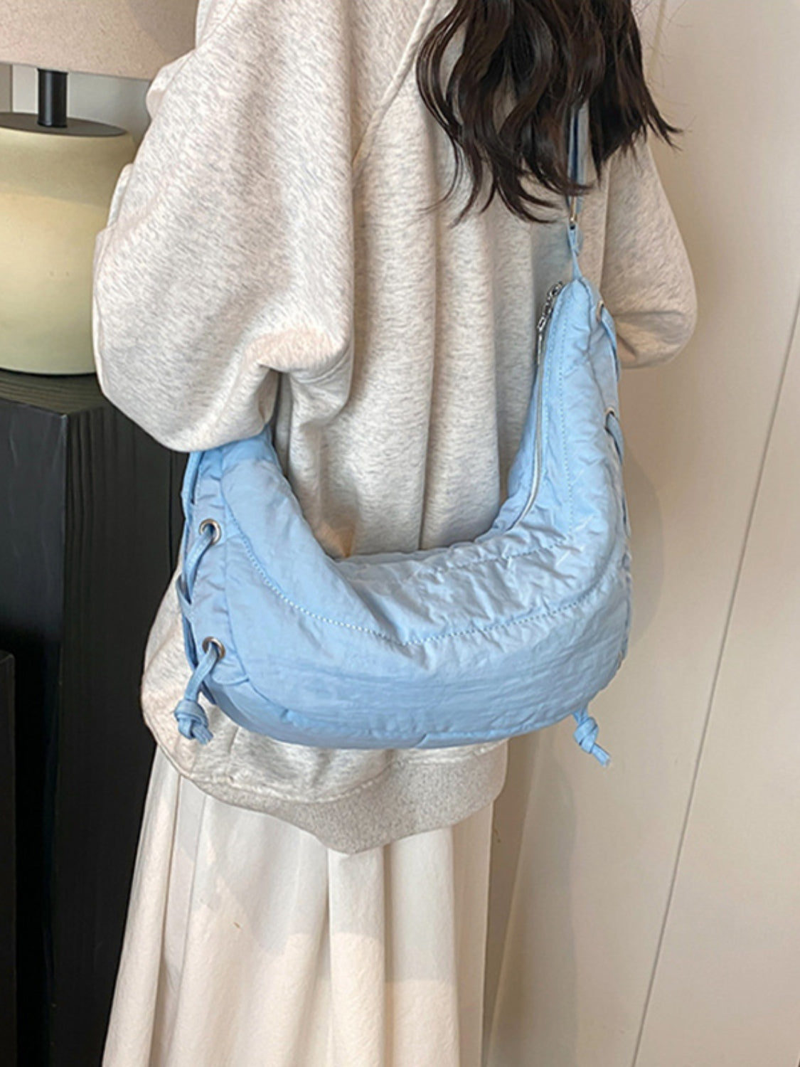 Lace-Up Polyester Crossbody Bag