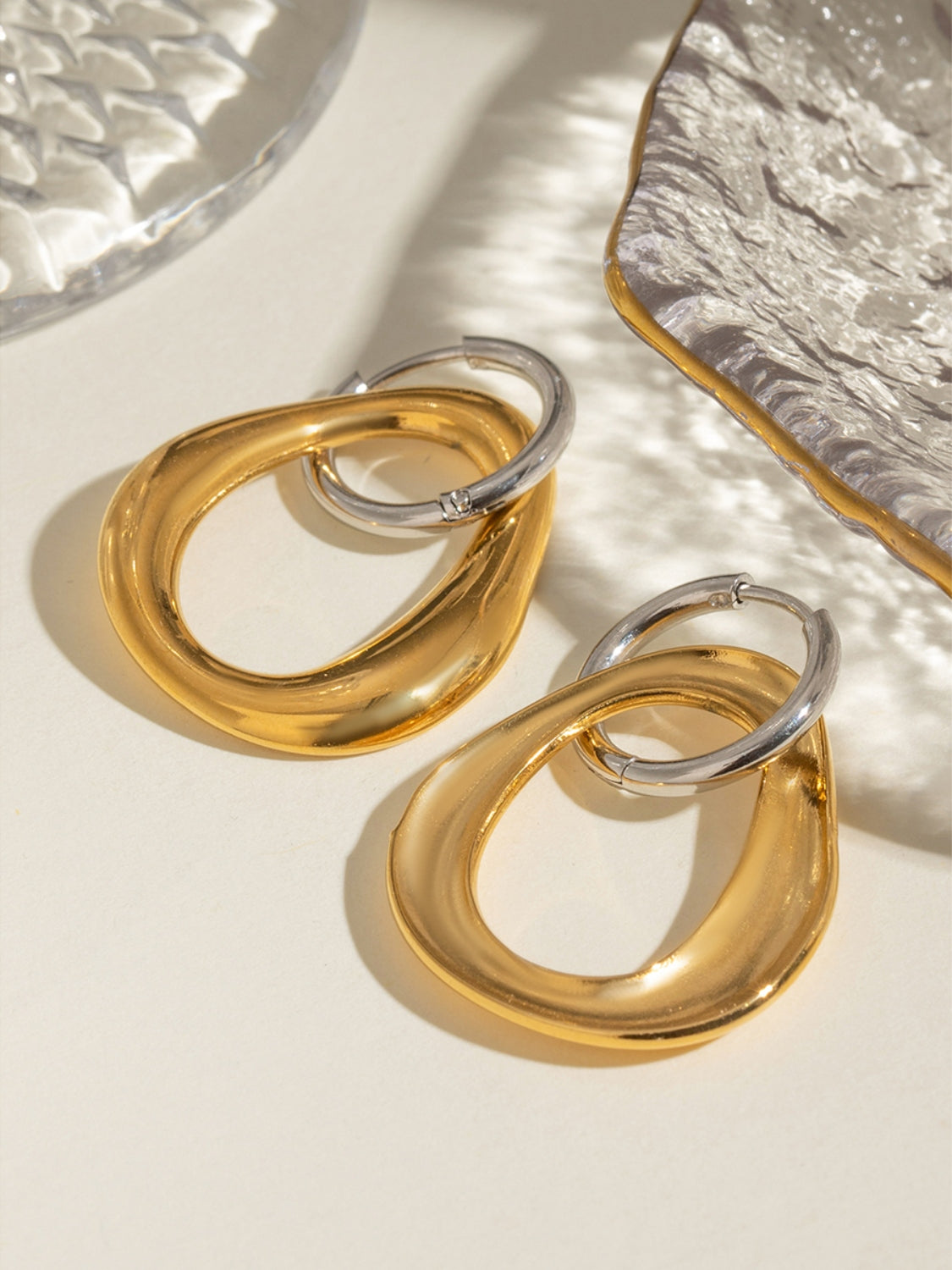 18K Gold-Plated Stainless Steel Contrast Asymmetrical  Earrings