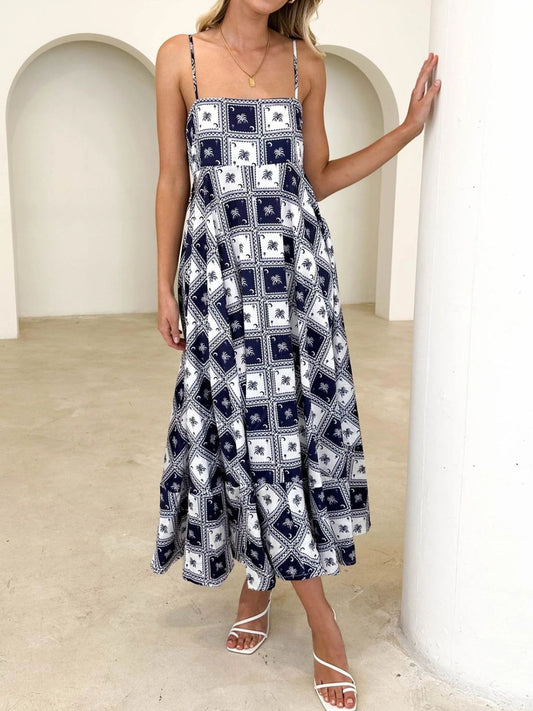 Printed Square Neck Midi Cami Dress