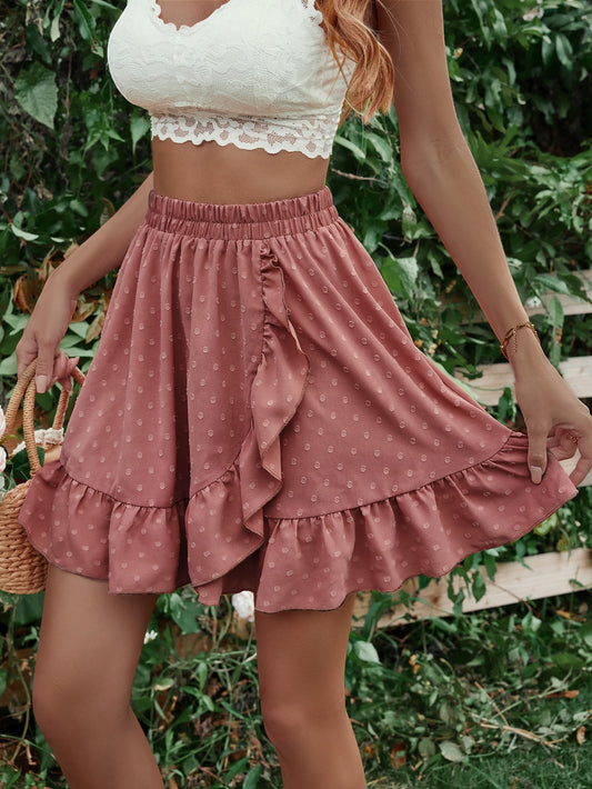 Honey Ruffle Hem Elastic Waist Mini Skirt