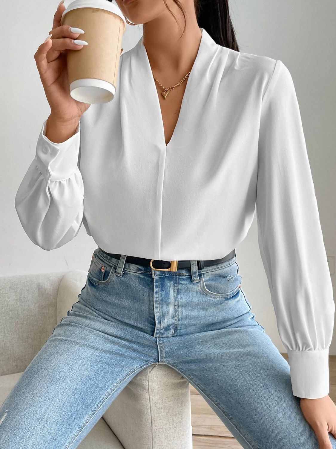 V Neck Long Sleeve Top