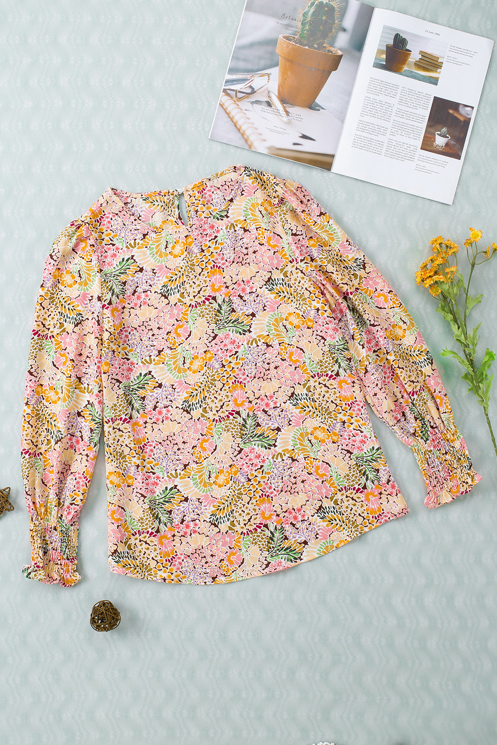 Floral Print Long Puff Sleeve Blouse