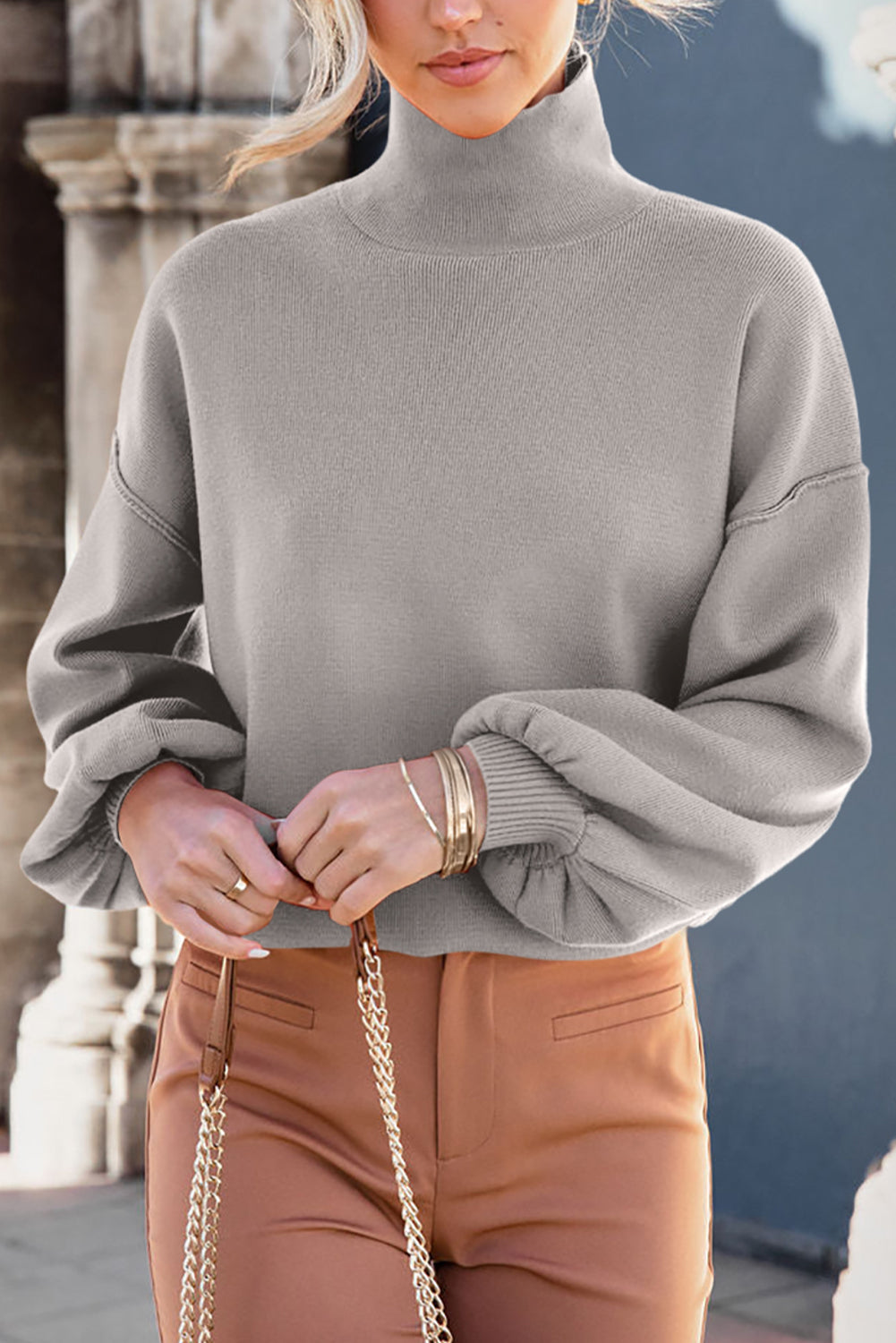 Mock Neck Dropped Shoulder Sweater