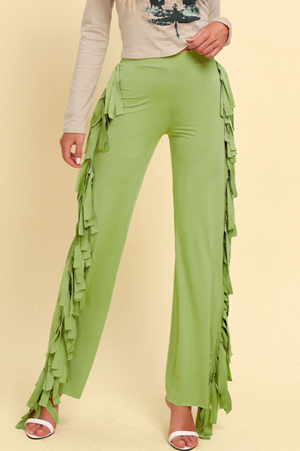 Fringe Trim Wide Leg Pants