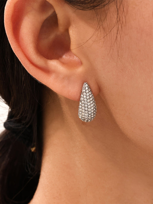 Stainless Steel Inlaid Zircon Teardrop Earrings