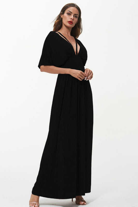 Shiny Strappy Neck Maxi Dress